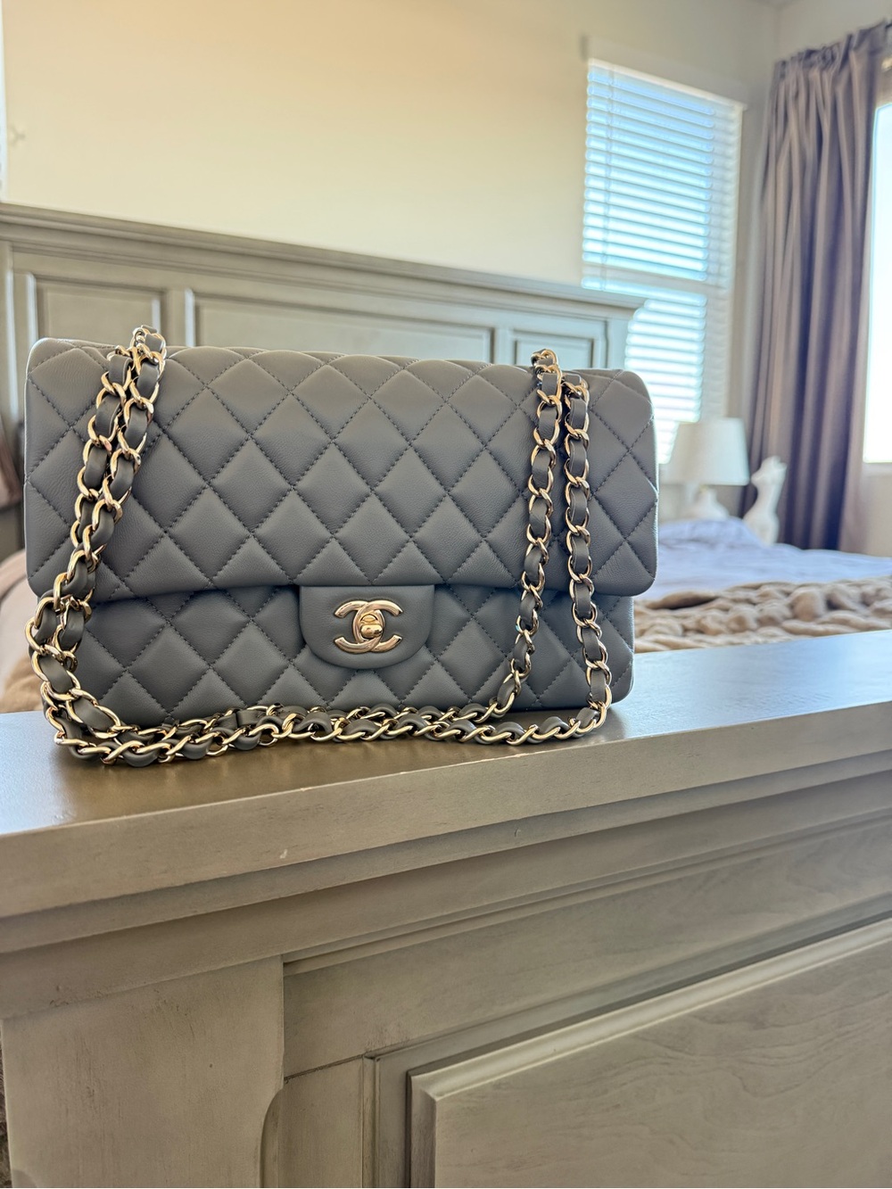 CHANEL Lambskin Quilted Medium Double Flap Bag in Gray - Picture 2 of 6